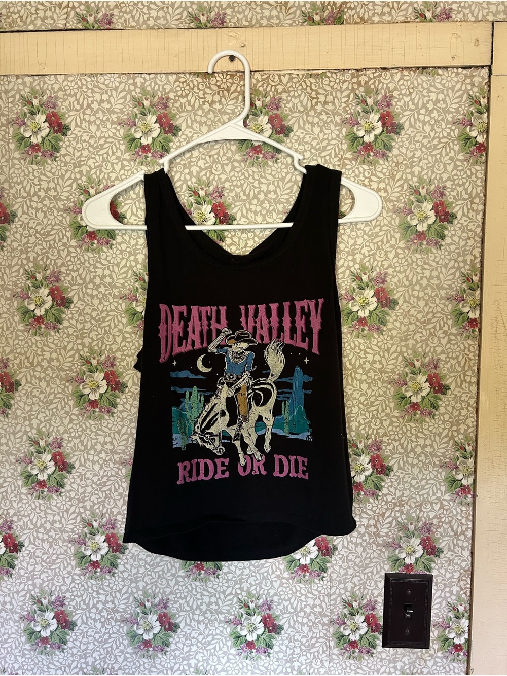 Zoe + Liv Black Tank with Pink & Teal Western Graphic